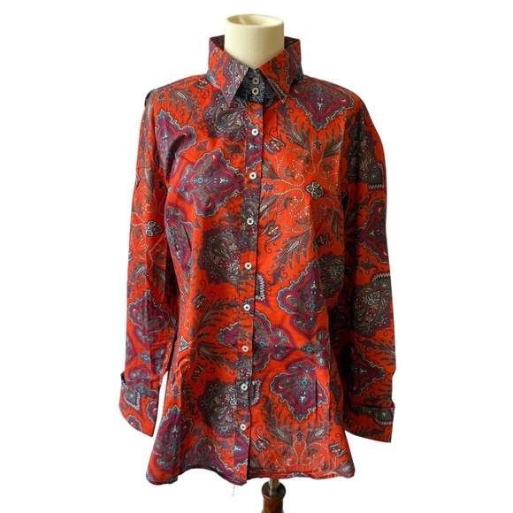GEORG ROTH SHIRT BUTTON UP BREATHABLE COTTON PAISLEY SEQUINS BOHO CHIC LUXE XL - Picture 2 of 12